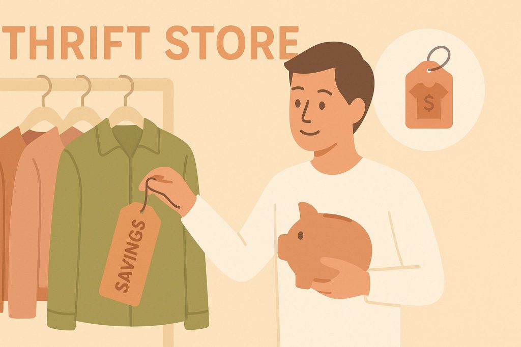 Person shopping secondhand at a thrift store as one of the practical ways to save money