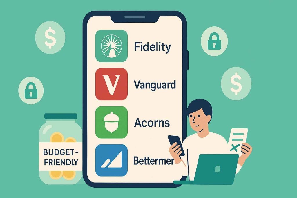 Beginner-friendly investing platforms for beginners like Fidelity, Vanguard, Acorns, and Betterment