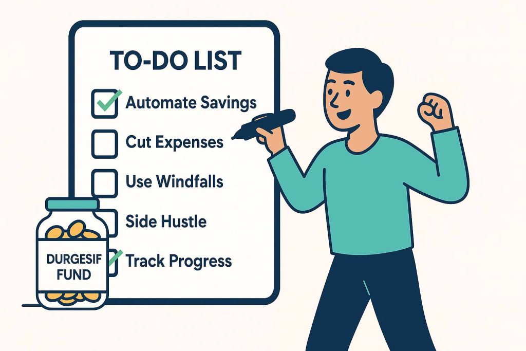 Step-by-step guide to building an emergency fund with automation, cutting costs, and side hustles