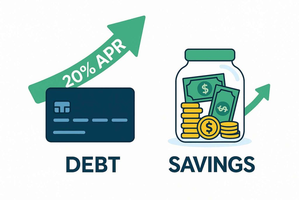 Why debt is costly illustration showing high credit card interest compared to savings growth
