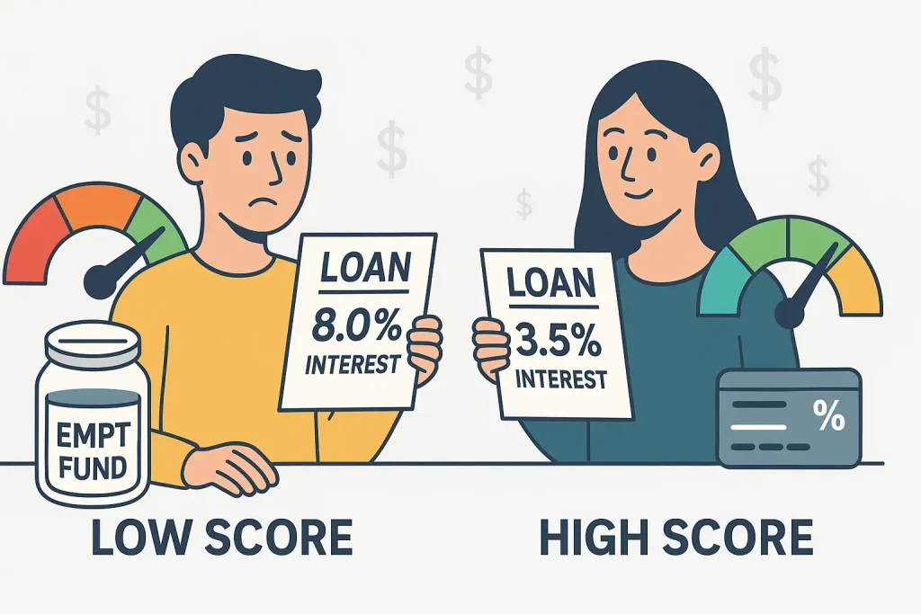 Comparison of loan interest rates for low credit score vs high credit score